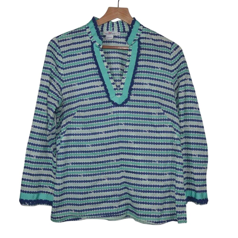 Vineyard Vines 100% Cotton Voile Polka Dot Whale Tunic Top Size Small